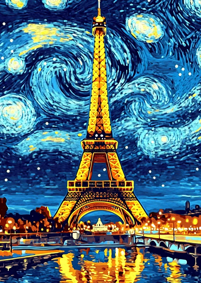 Eyfel Kulesi Yıldızlı Gece - Van Gogh Yıldızlı Gece metal tablo
