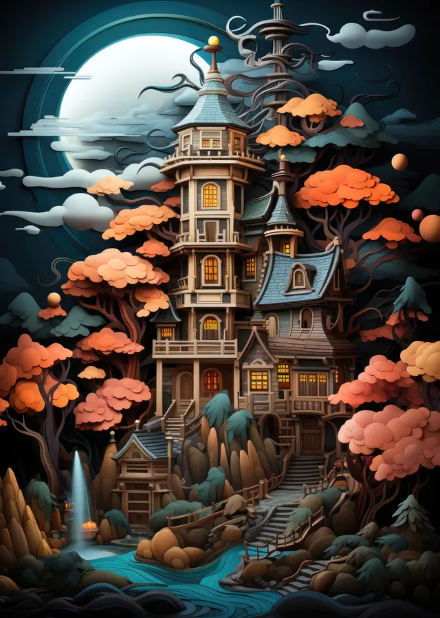 Fantastik Pagoda Evi metal tablo