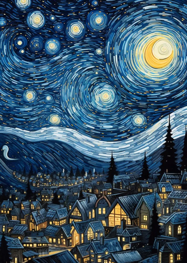 Van Gogh - Yıldızlı Gece (Dijital) metal tablo