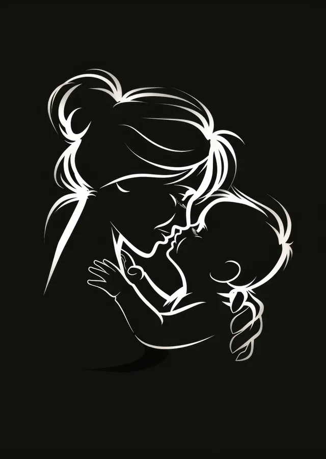 Siyah Fondan Beyaz Hatlı Anne ve Bebek Silüeti metal tablo