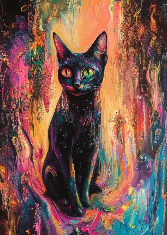 Renkli Soyut Kedi Sanatı metal tablo