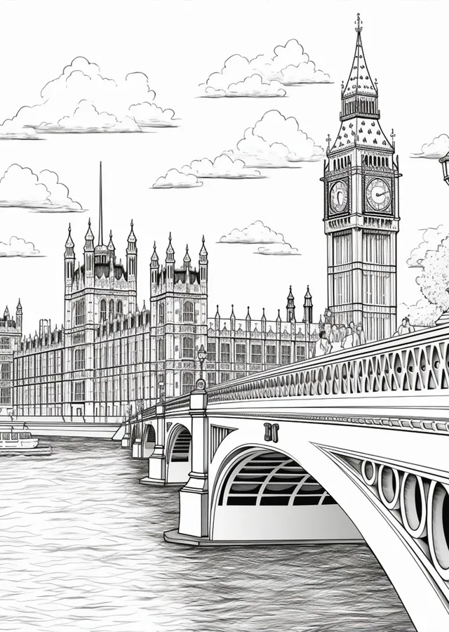 Siyah Çizgili Londra Köprüsü Big Ben metal tablo