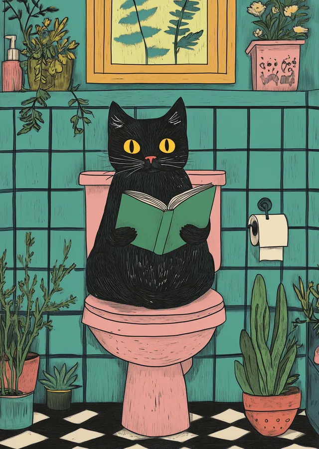 Kitap Okuyan Siyah Kedi metal tablo