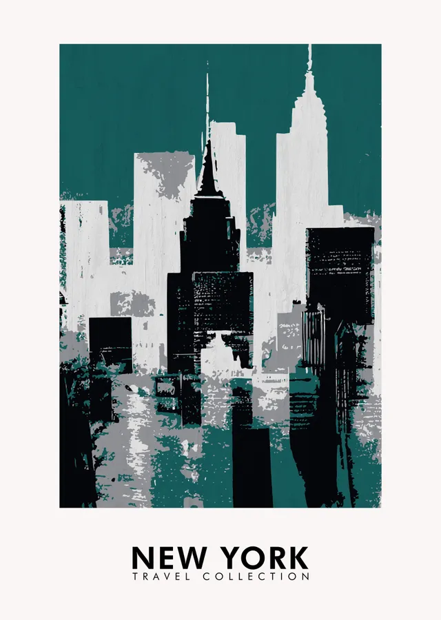 Yeşil Fonlu New York Şehir Silüeti Sanat metal tablo