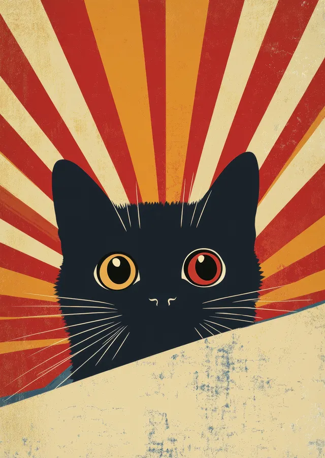 Retro Tarz Siyah Kedi metal tablo
