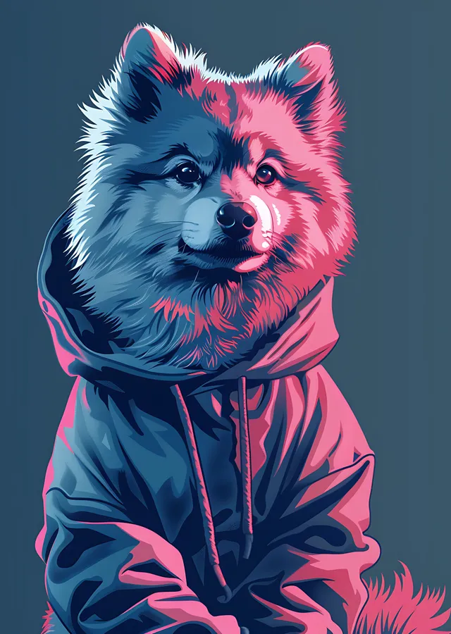 Köpek ve Hoodie: Renkli Dijital Sanat metal tablo