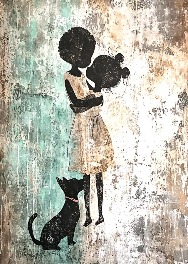 Kız ve Köpek metal tablo
