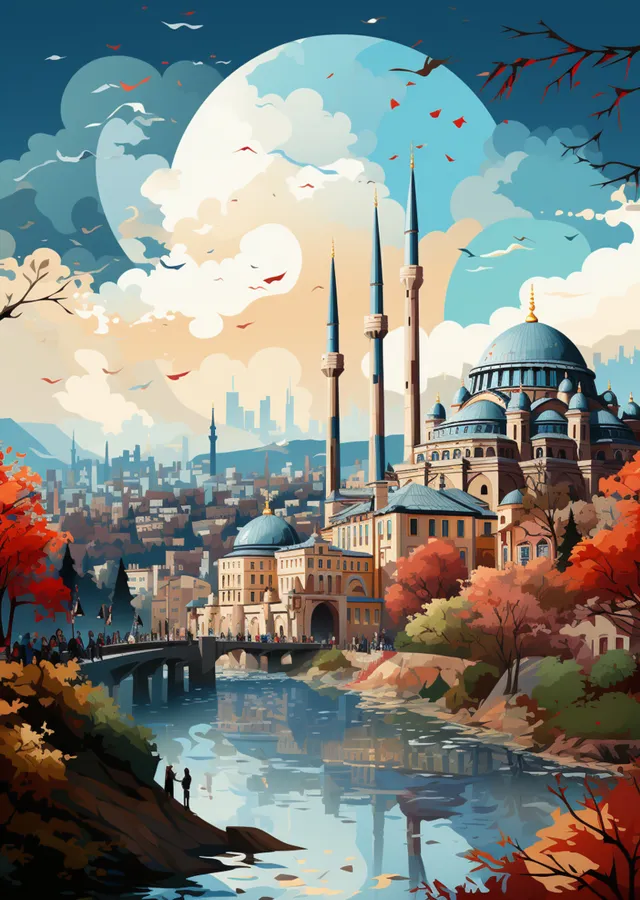 İstanbul Manzarası: Osmanlı Mimarisi metal tablo