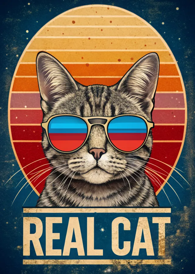 Gerçek Kedi: Retro Stil metal tablo