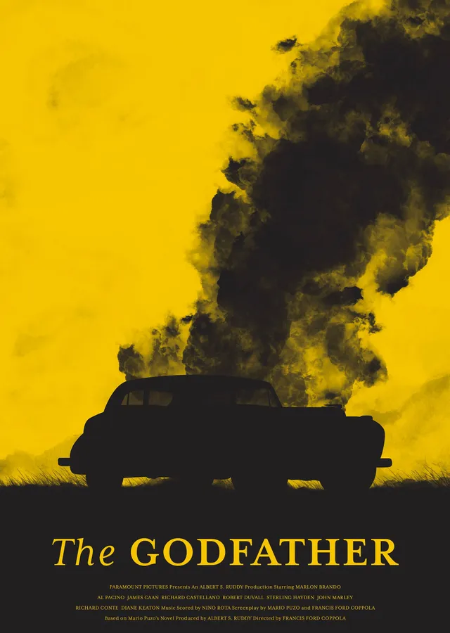 The Godfather - Sarı Fonda Siluet Araba metal tablo