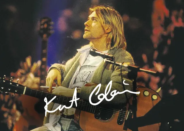 Kurt Cobain Konserde Kırmızılı Sarı metal tablo