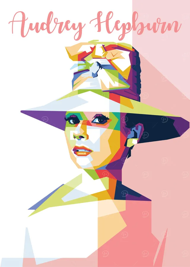 Audrey Hepburn - Çokrenkli Geometrik Portre metal tablo