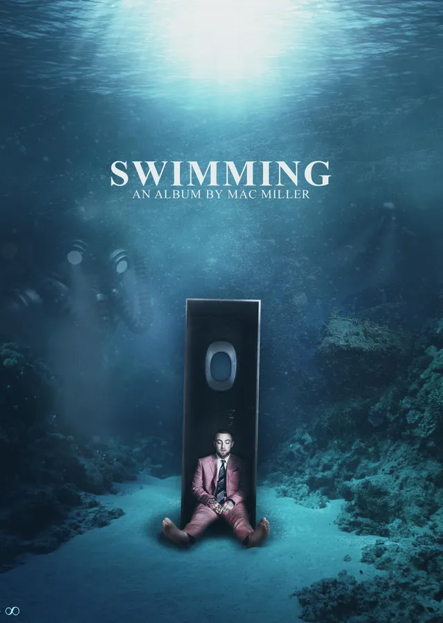 Mac Miller: Swimming - Mavi Su Altında Pink Suitli Adam ve metal tablo