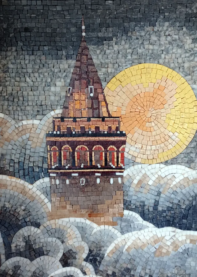 Galata Kulesi Minimalist Mozaik Sanatı metal tablo