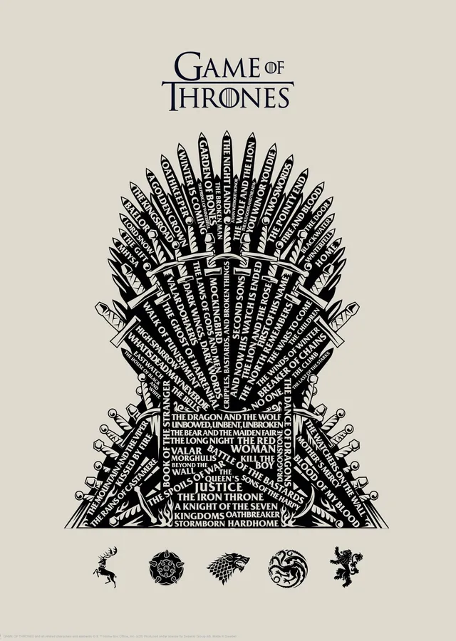 Game of Thrones: Demir Taht - Siyah ve Beyaz Kılıçlı Taht metal tablo