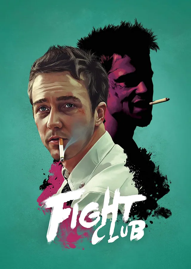 Fight Club: Turkuaz Zemin İkili Portre metal tablo