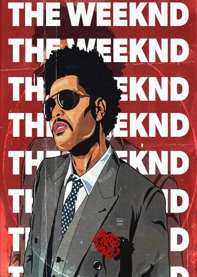 The Weeknd - Kırmızı Arkada Gri Üniformalı Adam metal tablo