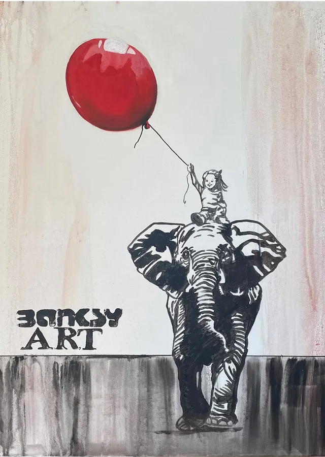 Banksy Kız ve Fil metal tablo