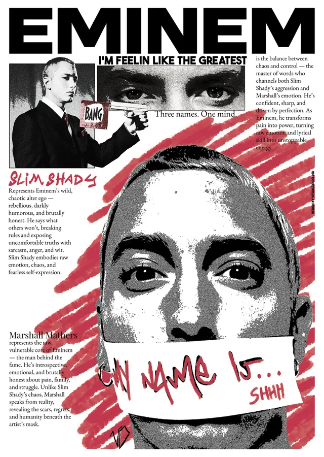 Kırmızı Fırça Dövmeli Eminem metal tablo