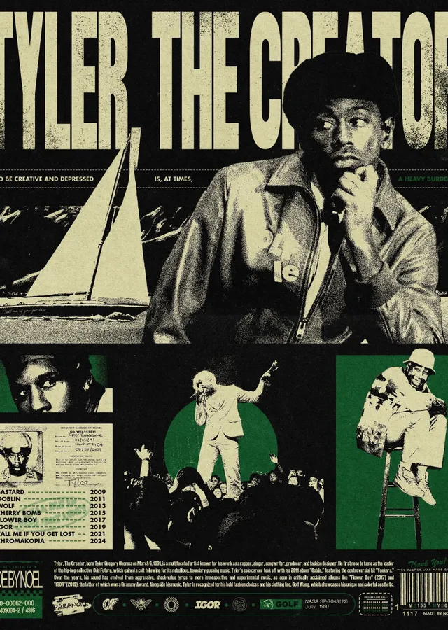 Tyler, The Creator - Siyah Beyaz Çizim metal tablo