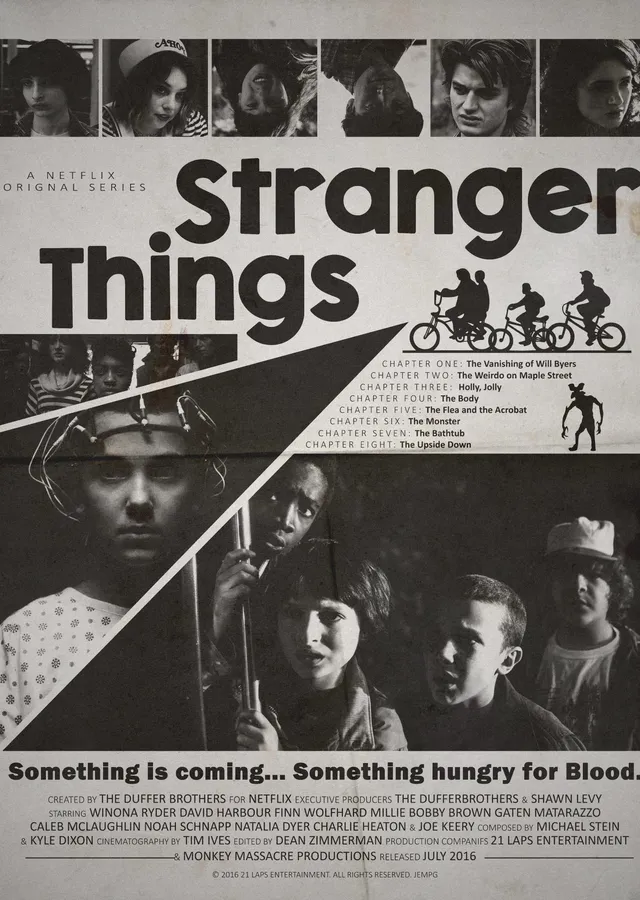Stranger Things - Gri Tonlu Film metal tablo