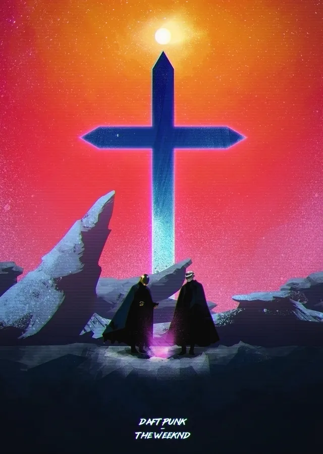 Daft Punk ve The Weeknd: Çapraz Yıldız metal tablo