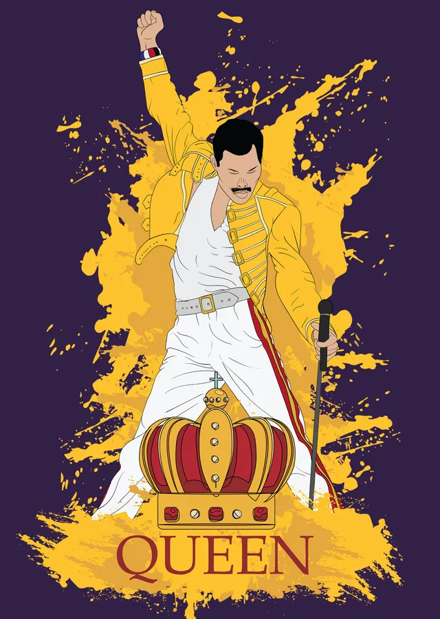 Sarı ve Lacivert Boyalı Fonlu Freddie Mercury metal tablo