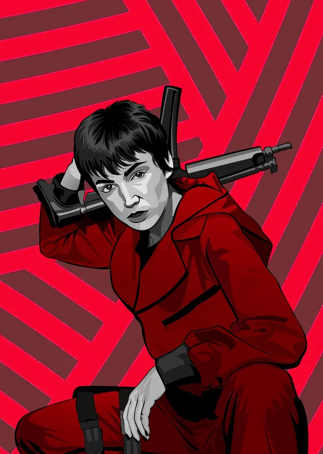 La Casa de Papel - Tokyo Kırmızı Geometrik Desen metal tablo