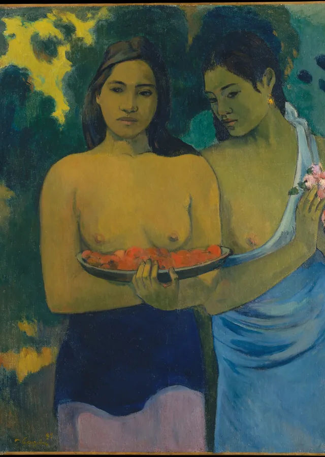 İki Tahitili Kadın - Paul Gauguin metal tablo