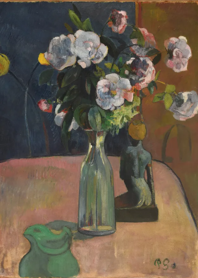 Güller ve Heykelcik - Paul Gauguin metal tablo
