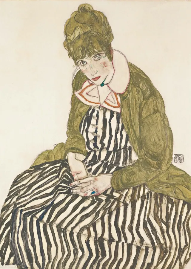 Şeritli Elbiseli Edith Schiele Portresi metal tablo