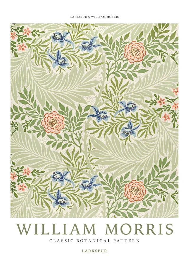 Larkspur Botanik Deseni - William Morris metal tablo