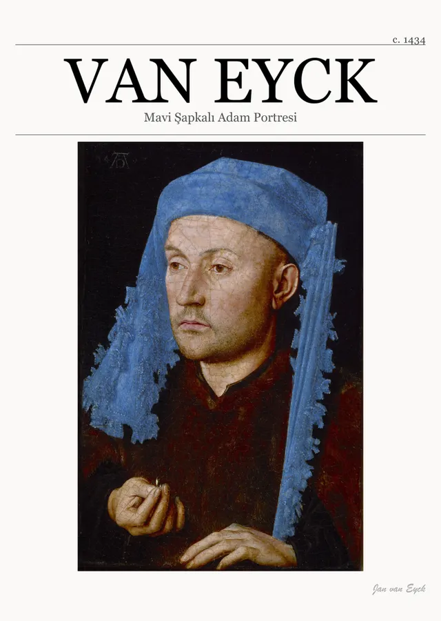 Mavi Şapkalı Adam Portresi - Van Eyck metal tablo