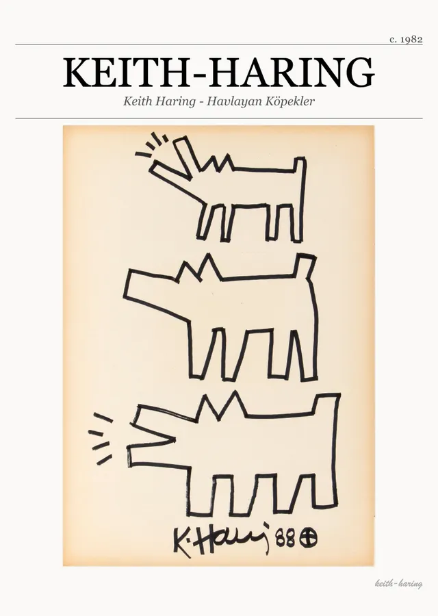 Keith Haring - Havlayan Köpekler metal tablo