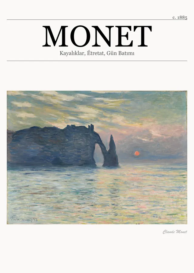Kayalıklar, Étretat, Gün Batımı - Monet metal tablo
