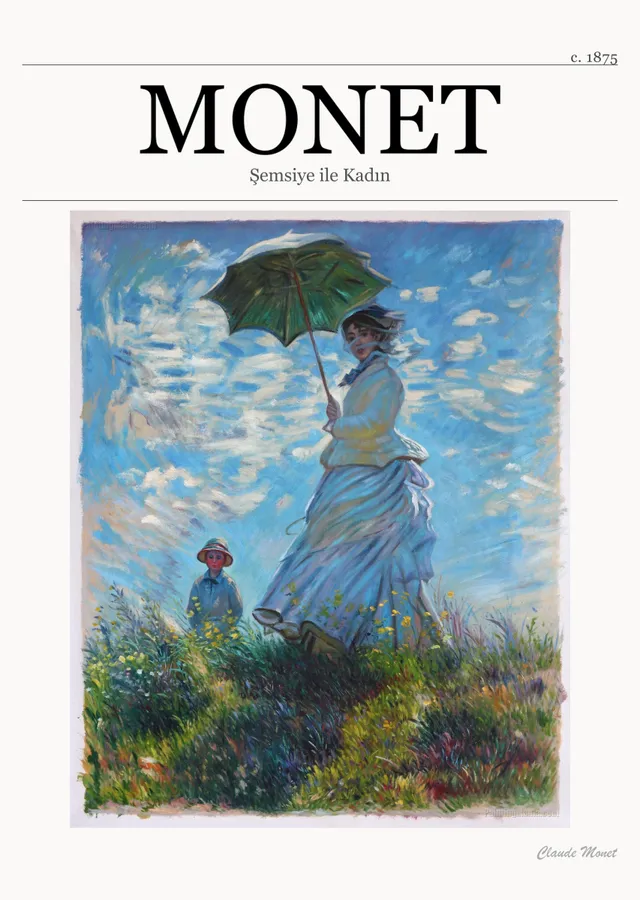 Şemsiye ile Kadın - Monet metal tablo