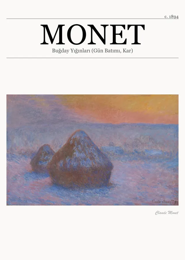 Buğday Yığınları (Gün Batımı, Kar) - Monet metal tablo