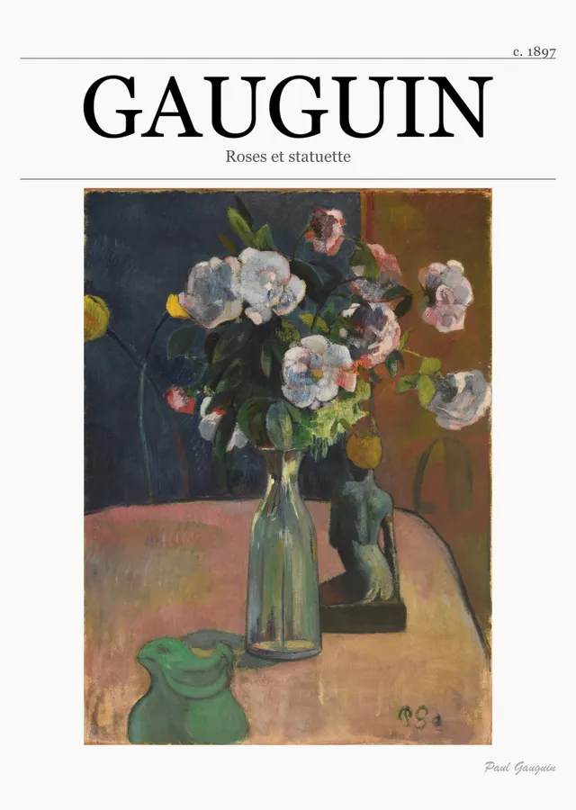 Güller ve Heykelcik - Gauguin metal tablo
