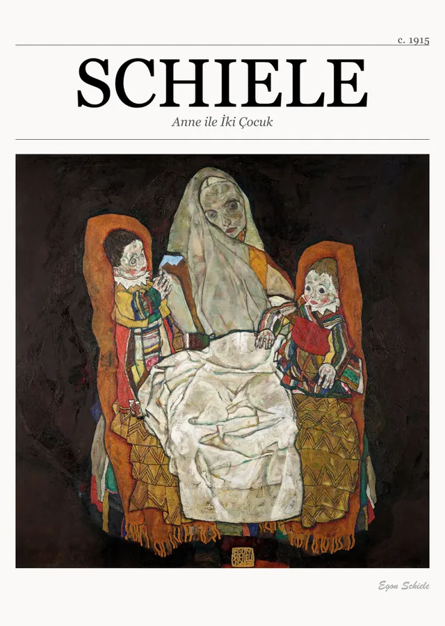 Anne ile İki Çocuk - Schiele metal tablo