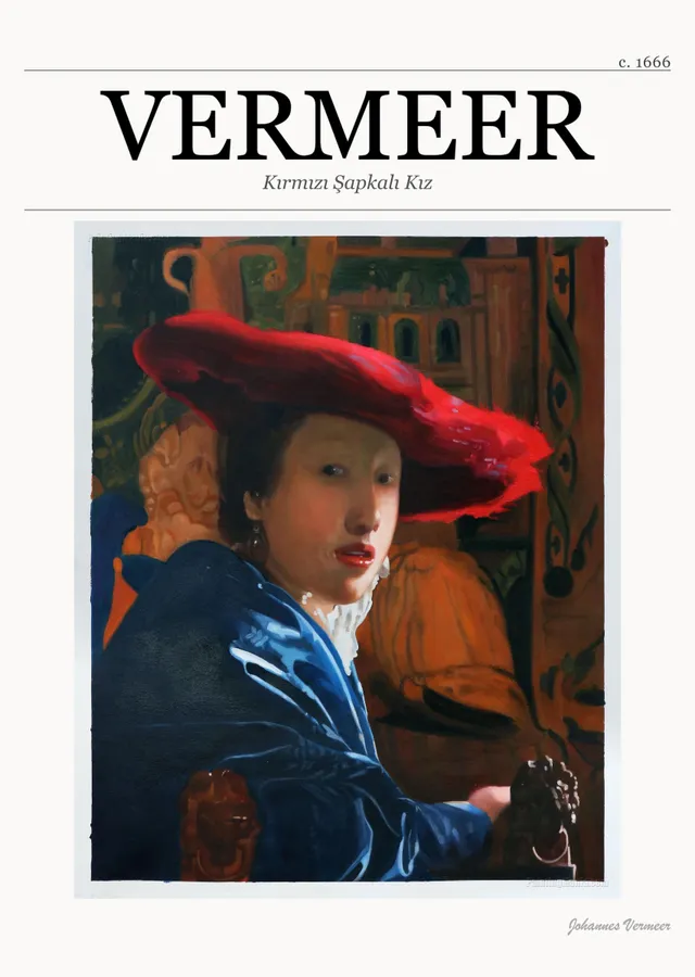 Kırmızı Şapkalı Kız - Vermeer metal tablo