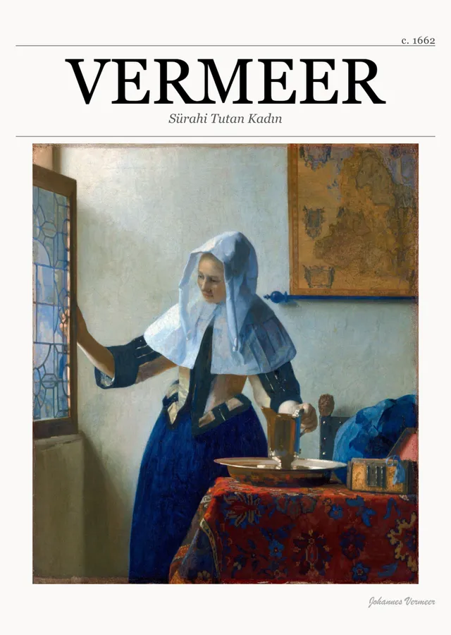 Sürahi Tutan Kadın - Vermeer metal tablo