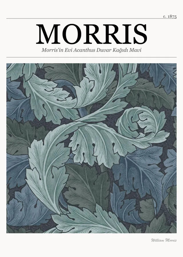 Morris'in Evi Acanthus Duvar Kağıdı Mavi metal tablo