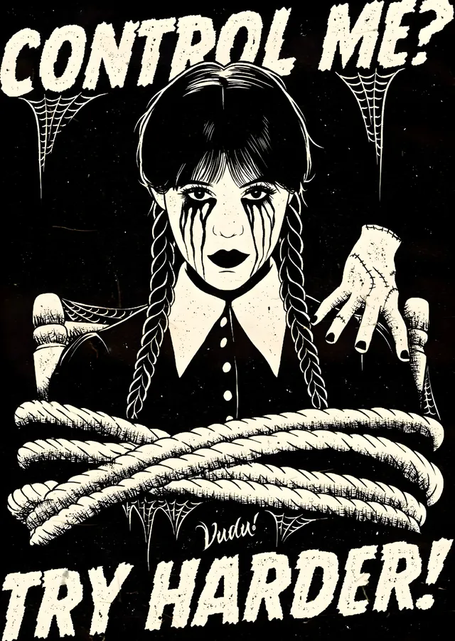Wednesday Addams: Kontrol Etme? Daha Çalış! 🖤 metal tablo