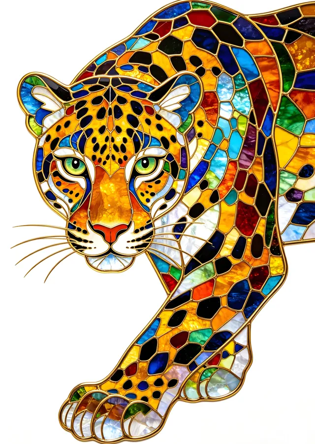 Vitray Leopar: Yeşil Gözler metal tablo