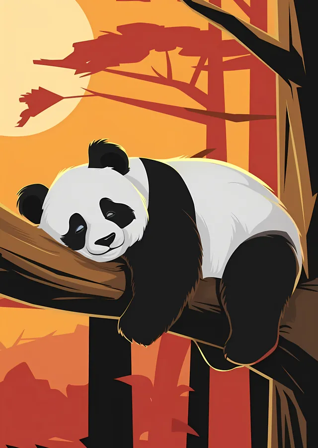 Dalda Uyuyan Panda metal tablo