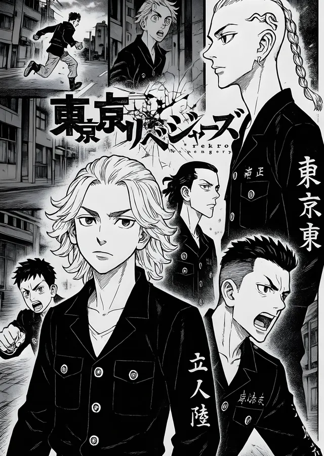 Tokyo Revengers - Siyah Beyaz Manga Tarzı metal tablo