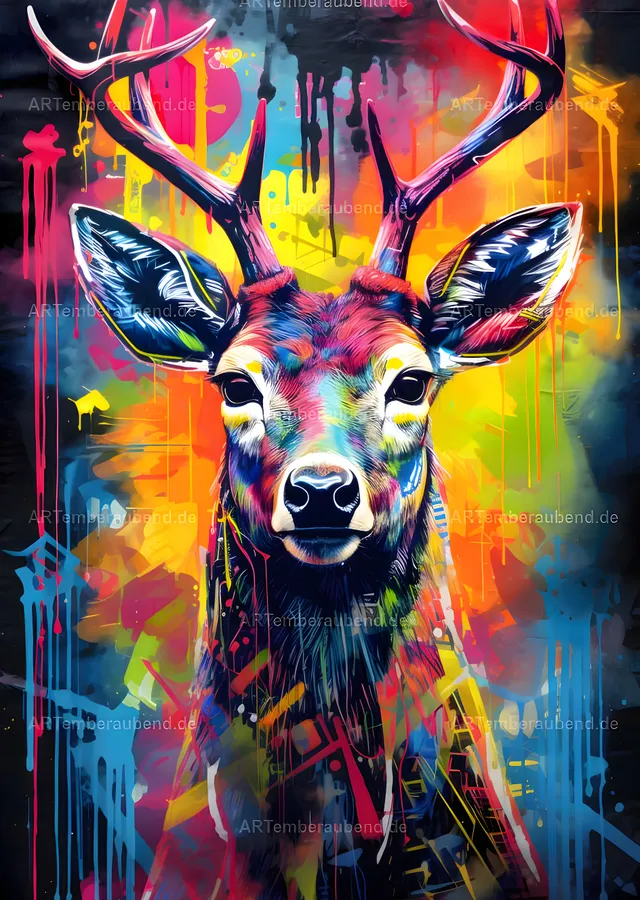 Renkli Pop Art Geyik metal tablo