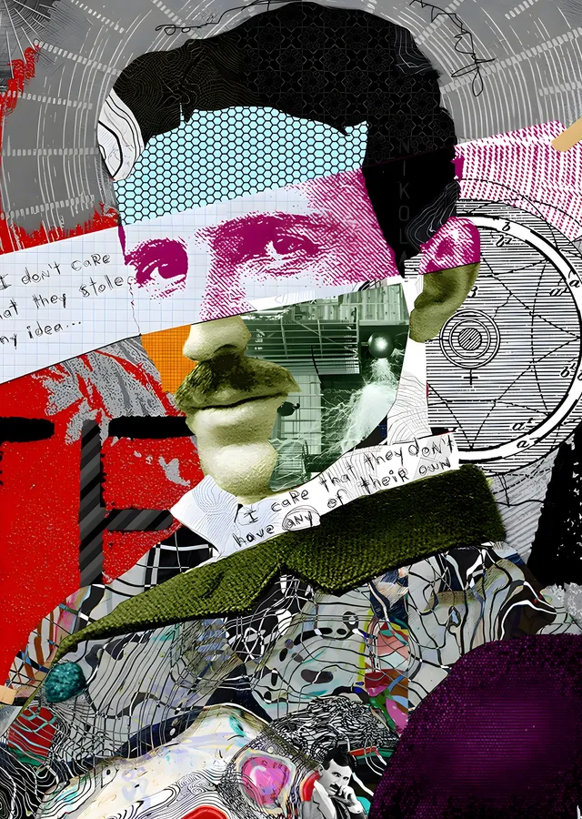 Nikola Tesla: Kolaj Portre metal tablo