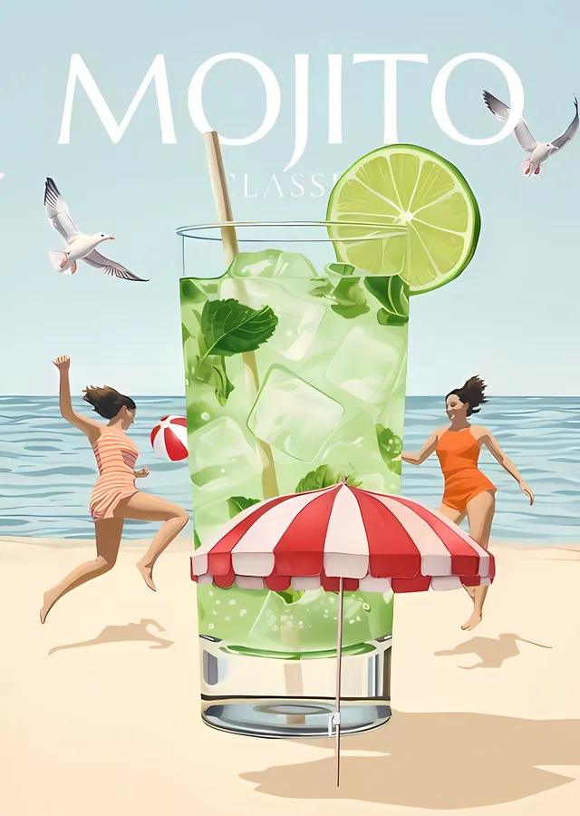 Mojito ve Plaj Sahnesi metal tablo