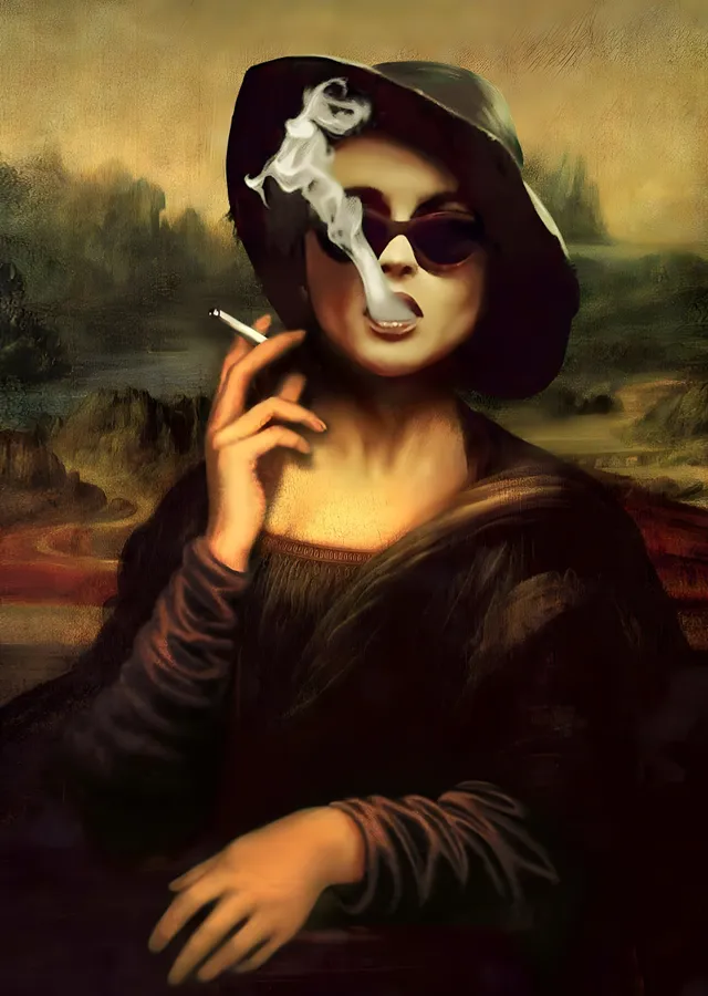 Mona Lisa: Sigaralı Kolaj metal tablo